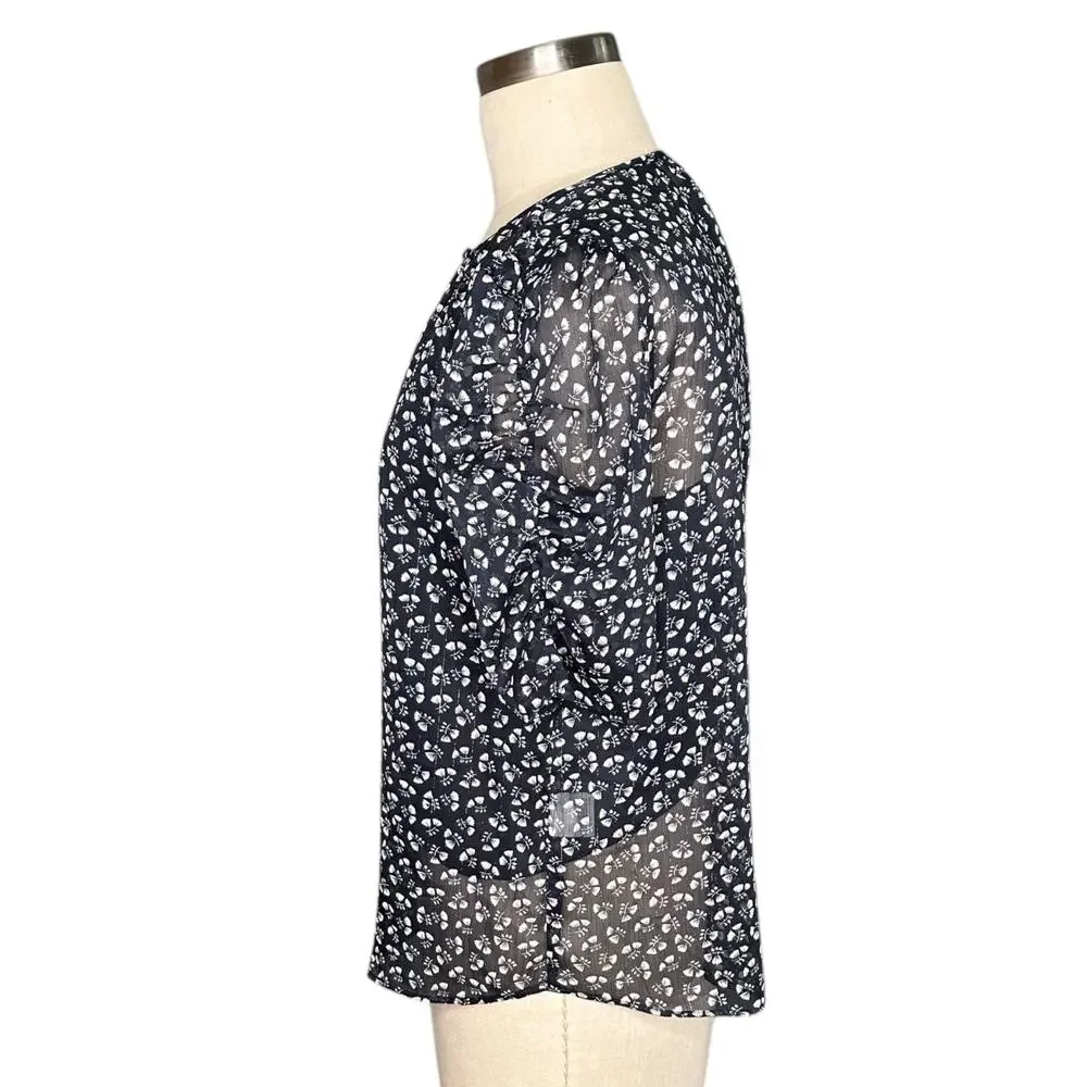 J. CREW Blue Floral Short‎ Sleeve Sheer Knit Blouse Tank Top Women's Size Small